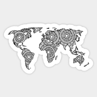 Black and White Mandala World Map Sticker